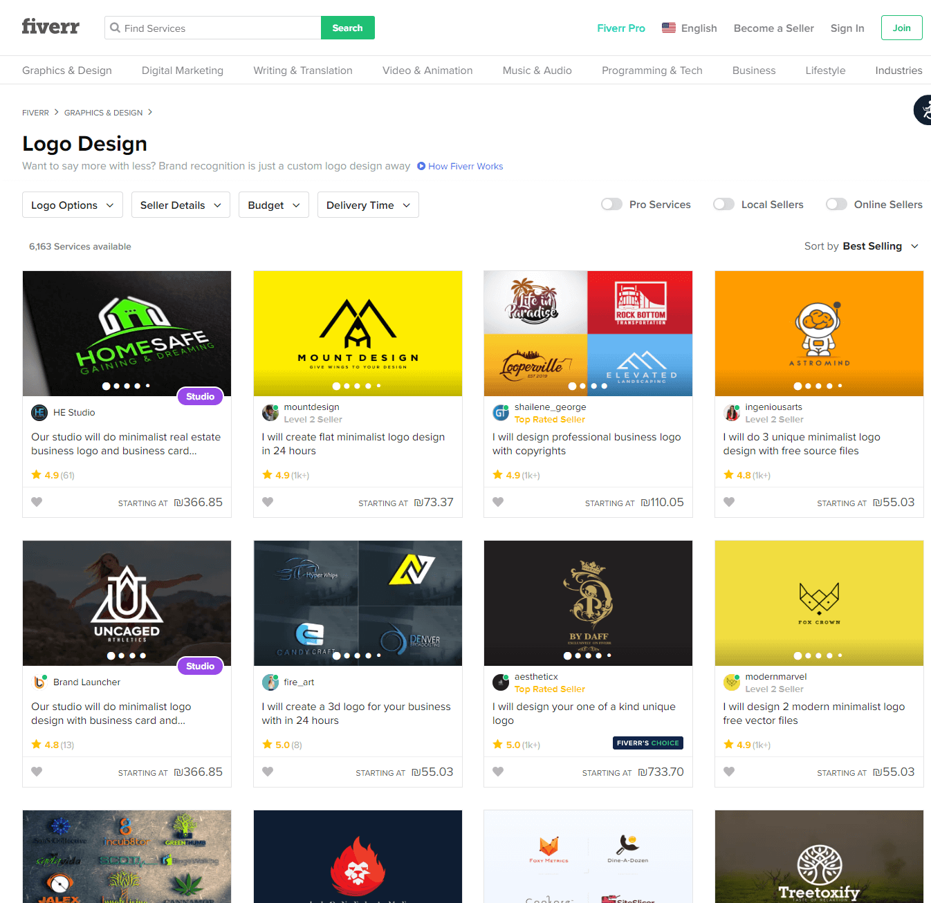 דוגמא לפלטפורמה מארחת לשירותי פרילאנס היא fiverr. שירות עיצוב הלוגו היא הקטגוריה הפופולארית ביותר